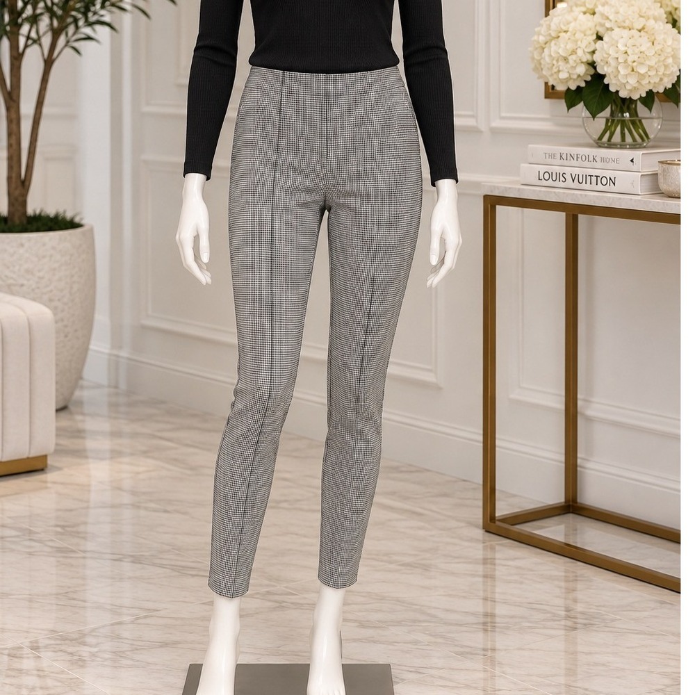 Cynthia Rowley Womens Pants Ankle Skinny Houndstooth Black White 10
